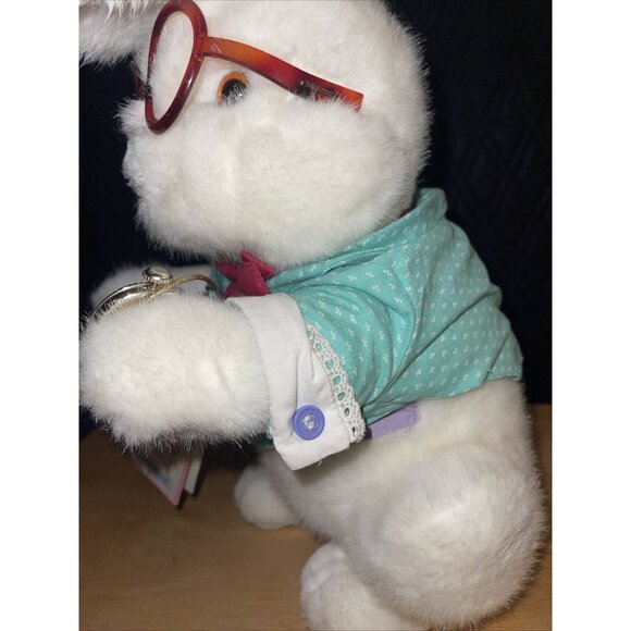 "The White Rabbit" Plush Stuffed Toy With Red Glasses & Pocket Watch - Picture 6 of 11